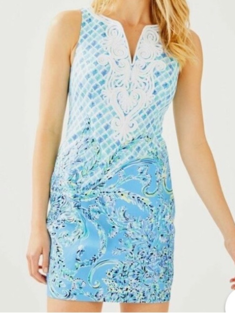 Lilly Pulitzer Turquoise & White Sleeveless Embroidered Shift Dress